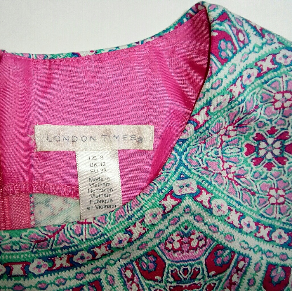 London Times 8 Blue Pink Floral Sleeveless Dress - Picture 6 of 8